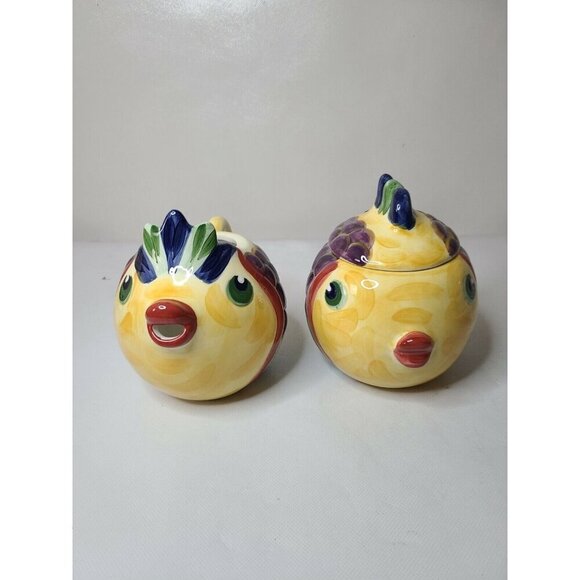 Tabletops Gallery Under The Sea Fish Shaped Creamer And Sugar Bowl Set Ceramic - Picture 4 of 12